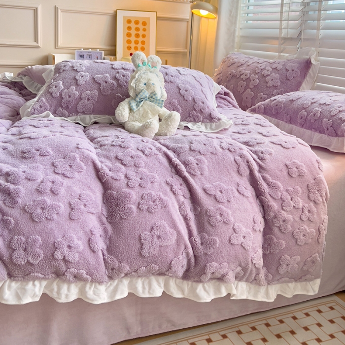 91家纺网 家纺一手货源 找家纺 澳梵 2023新款温柔梦境花梦塔芙绒韩版四件套 花梦-紫色