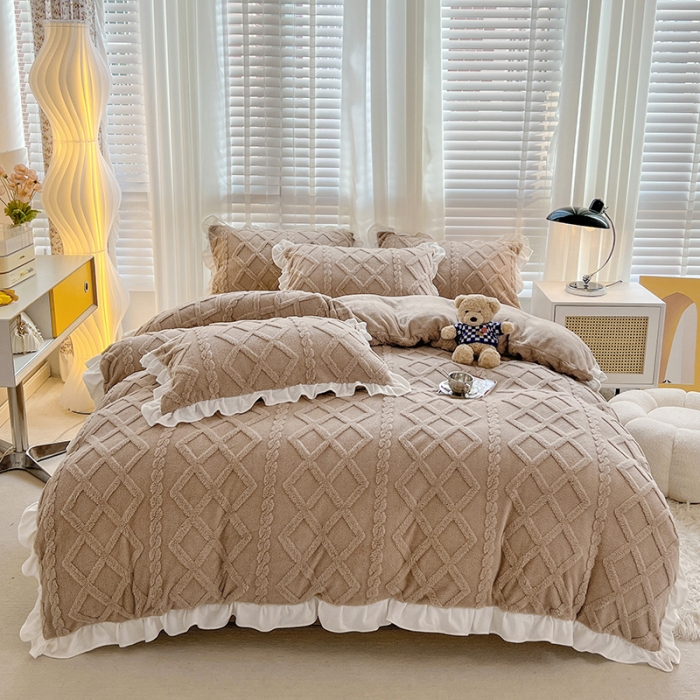 91家纺网 家纺一手货源 找家纺 澳梵 2023新款温柔梦境花梦塔芙绒韩版四件套 温柔梦境-卡其