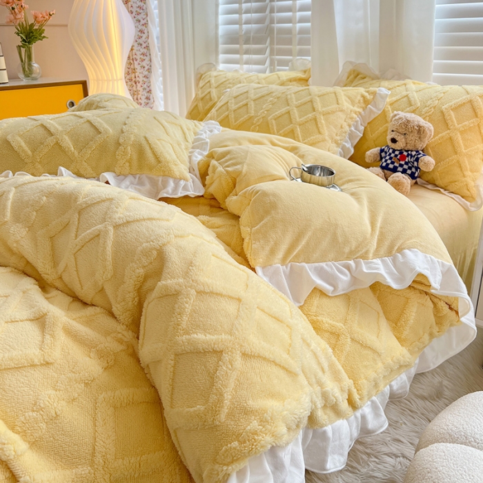 91家纺网 家纺一手货源 找家纺 澳梵 2023新款温柔梦境花梦塔芙绒韩版四件套 温柔梦境-嫩黄