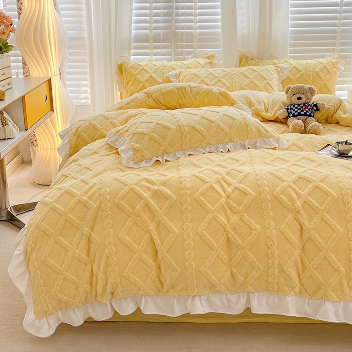 91家纺网 家纺一手货源 找家纺 澳梵 2023新款温柔梦境花梦塔芙绒韩版四件套 温柔梦境-嫩黄