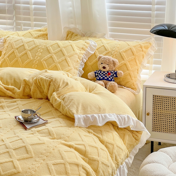 91家纺网 家纺一手货源 找家纺 澳梵 2023新款温柔梦境花梦塔芙绒韩版四件套 温柔梦境-嫩黄