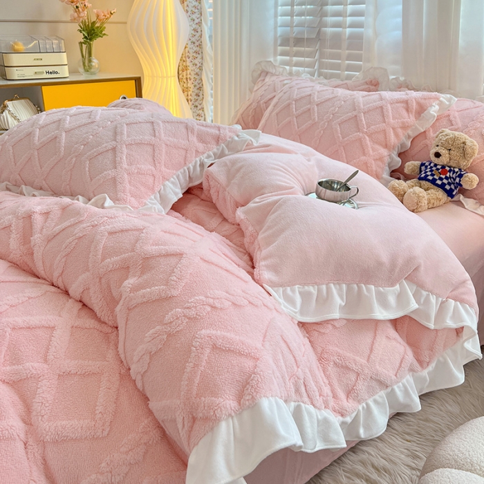 91家纺网 家纺一手货源 找家纺 澳梵 2023新款温柔梦境花梦塔芙绒韩版四件套 温柔梦境-暖粉