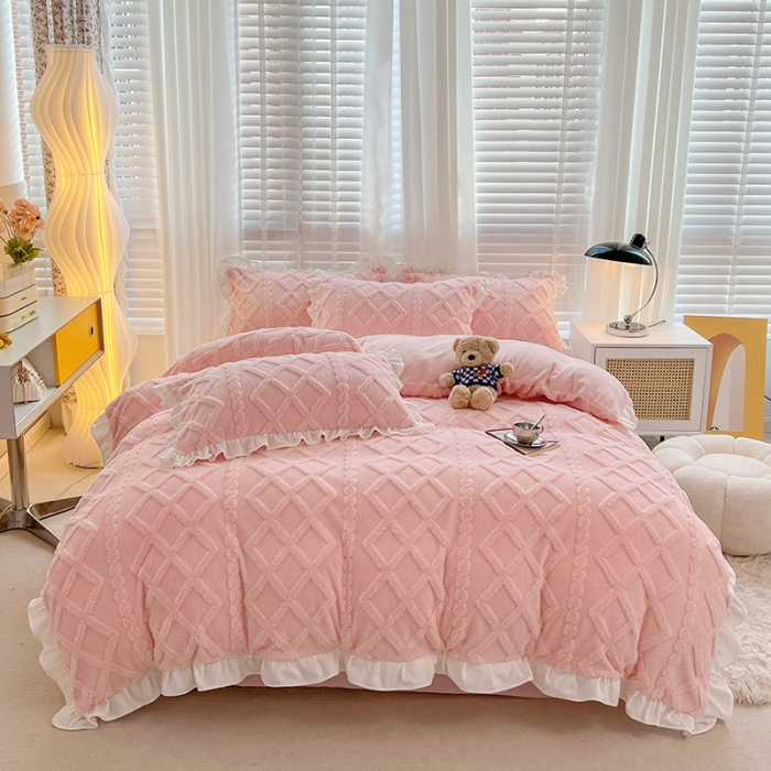 91家纺网 家纺一手货源 找家纺 澳梵 2023新款温柔梦境花梦塔芙绒韩版四件套 温柔梦境-暖粉