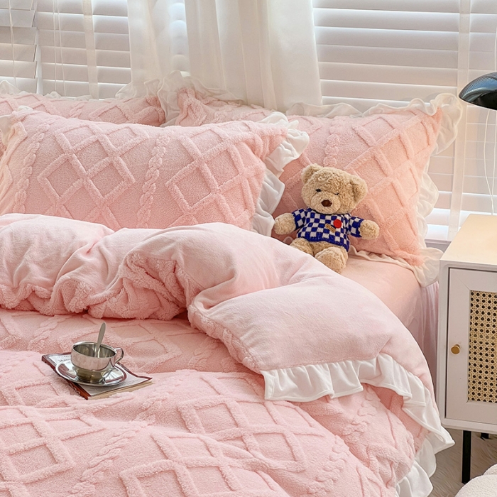 91家纺网 家纺一手货源 找家纺 澳梵 2023新款温柔梦境花梦塔芙绒韩版四件套 温柔梦境-暖粉