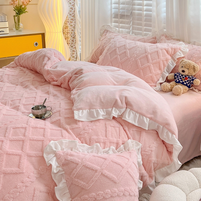 91家纺网 家纺一手货源 找家纺 澳梵 2023新款温柔梦境花梦塔芙绒韩版四件套 温柔梦境-暖粉