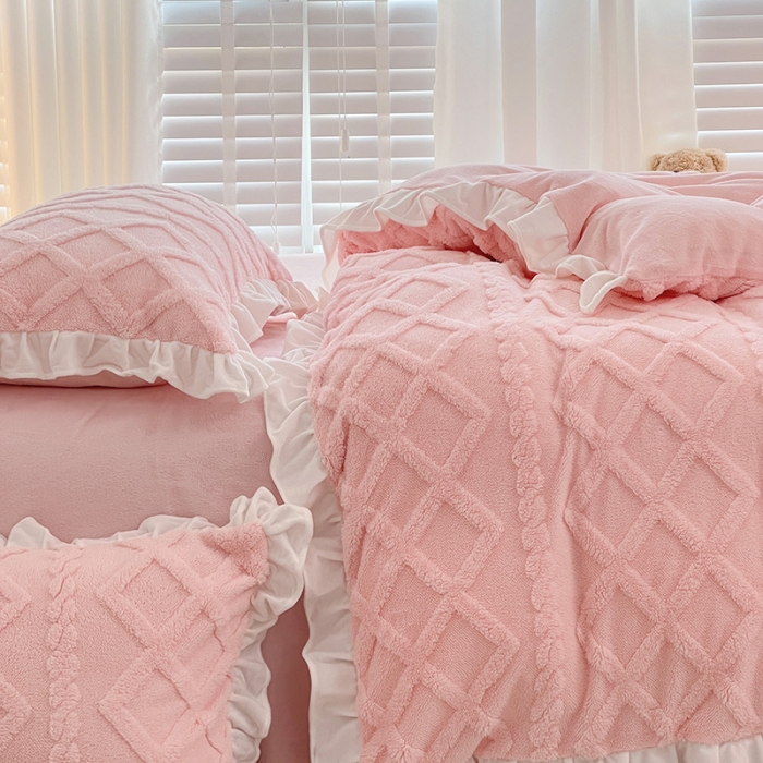 91家纺网 家纺一手货源 找家纺 澳梵 2023新款温柔梦境花梦塔芙绒韩版四件套 温柔梦境-暖粉