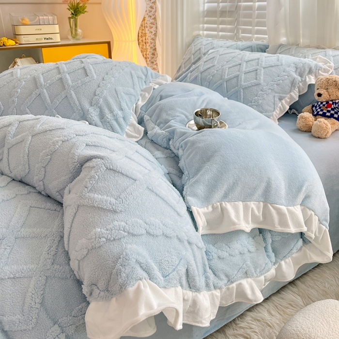 91家纺网 家纺一手货源 找家纺 澳梵 2023新款温柔梦境花梦塔芙绒韩版四件套 温柔梦境-婴儿蓝