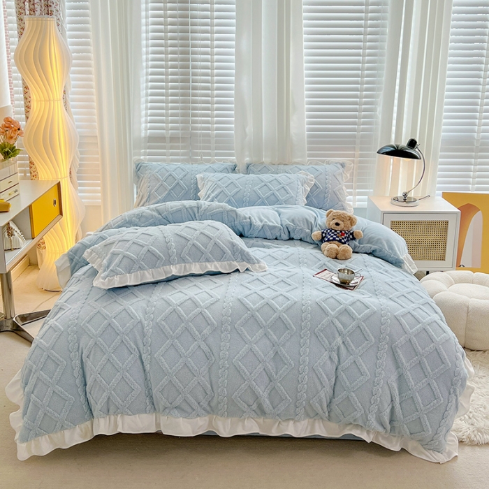 91家纺网 家纺一手货源 找家纺 澳梵 2023新款温柔梦境花梦塔芙绒韩版四件套 温柔梦境-婴儿蓝