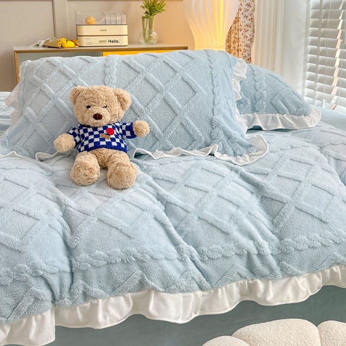 91家纺网 家纺一手货源 找家纺 澳梵 2023新款温柔梦境花梦塔芙绒韩版四件套 温柔梦境-婴儿蓝