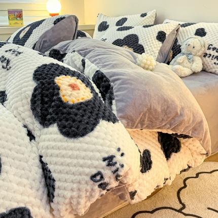 91家纺网 家纺一手货源 找家纺 澳梵家居 2023新款印花豆豆绒牛奶绒四件套 向阳花开