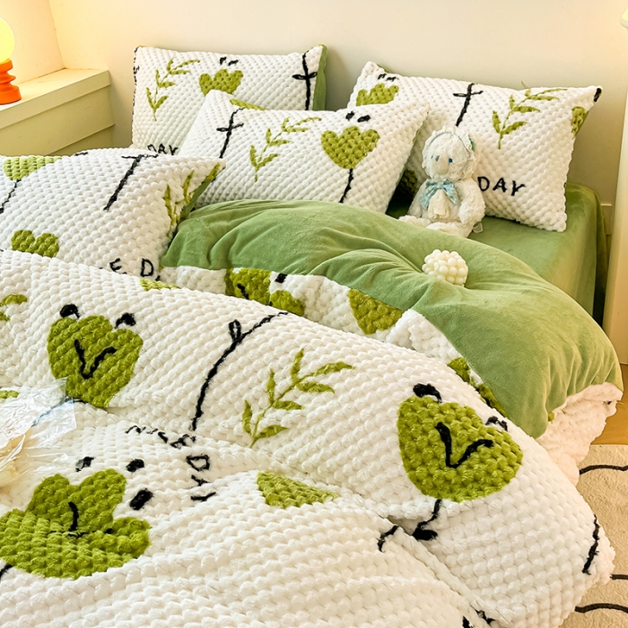 91家纺网 家纺一手货源 找家纺 澳梵家居 2023新款印花豆豆绒牛奶绒四件套 春之物语