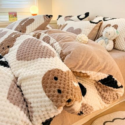 澳梵家居 2023新款印花豆豆绒牛奶绒四件套 咖啡兔