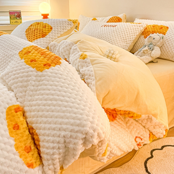 91家纺网 家纺一手货源 找家纺 澳梵家居 2023新款印花豆豆绒牛奶绒四件套 奶酪芝士