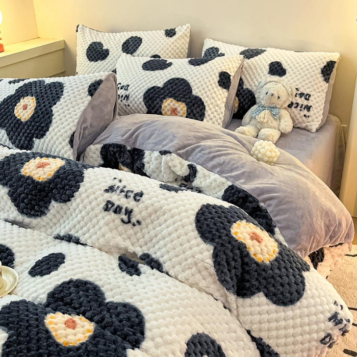 91家纺网 家纺一手货源 找家纺 澳梵家居 2023新款印花豆豆绒牛奶绒四件套 向阳花开