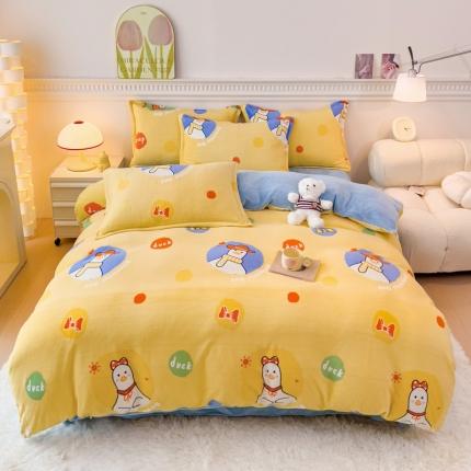 91家纺网 家纺一手货源 找家纺 （总）宜家坊 2023新款小清新加厚印花牛奶绒四件套