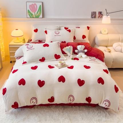 91家纺网 家纺一手货源 找家纺 （总）宜家坊 2023新款小清新加厚印花牛奶绒四件套