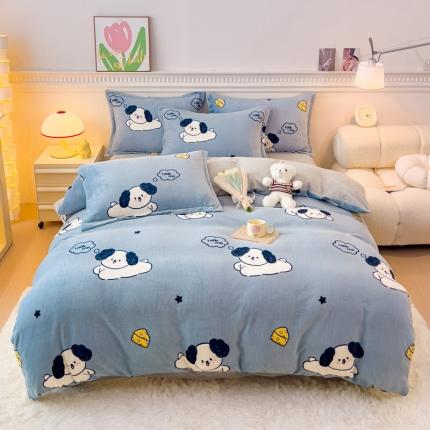 91家纺网 家纺一手货源 找家纺 （总）宜家坊 2023新款小清新加厚印花牛奶绒四件套