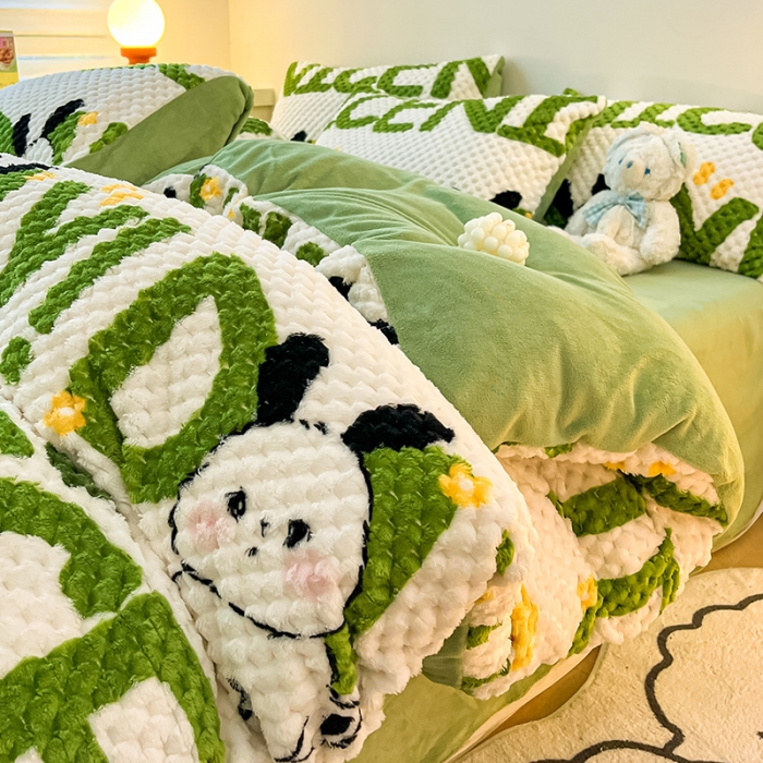 91家纺网 家纺一手货源 找家纺 澳梵家居 2023新款印花豆豆绒牛奶绒四件套 字母兔兔