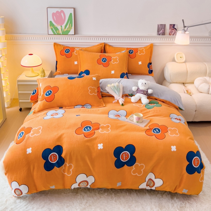 91家纺网 家纺一手货源 找家纺 宜家坊 2023新款小清新加厚印花牛奶绒四件套 简单款-锦上添花