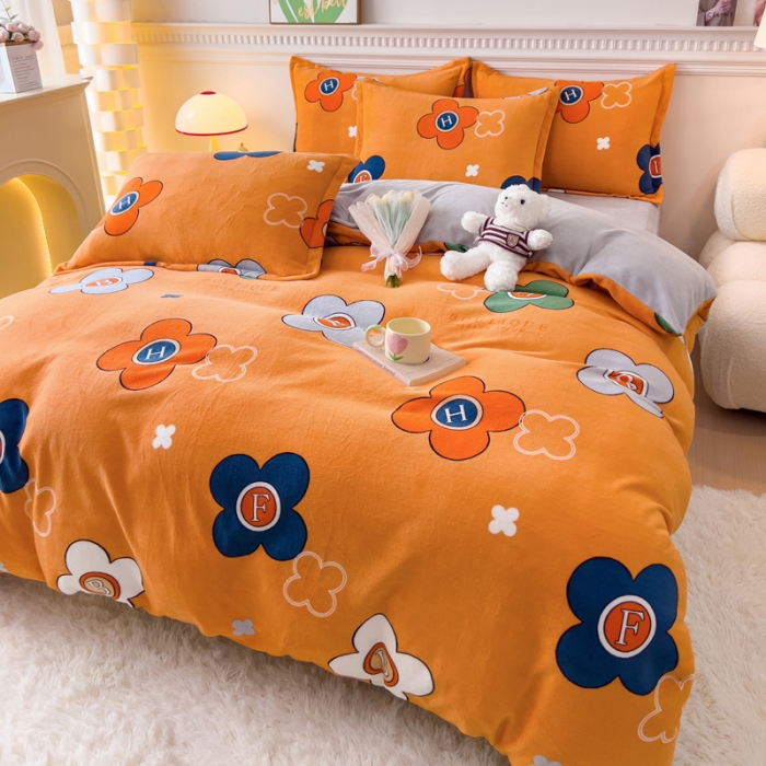 91家纺网 家纺一手货源 找家纺 宜家坊 2023新款小清新加厚印花牛奶绒四件套 简单款-锦上添花