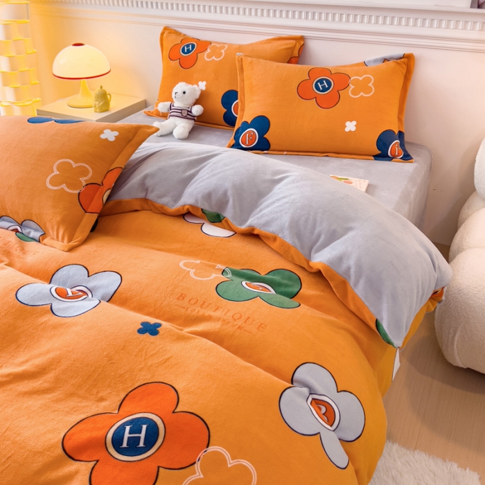 91家纺网 家纺一手货源 找家纺 宜家坊 2023新款小清新加厚印花牛奶绒四件套 简单款-锦上添花