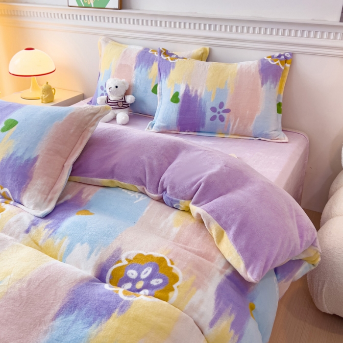 91家纺网 家纺一手货源 找家纺 宜家坊 2023新款小清新加厚印花牛奶绒四件套 简单款-流星花园