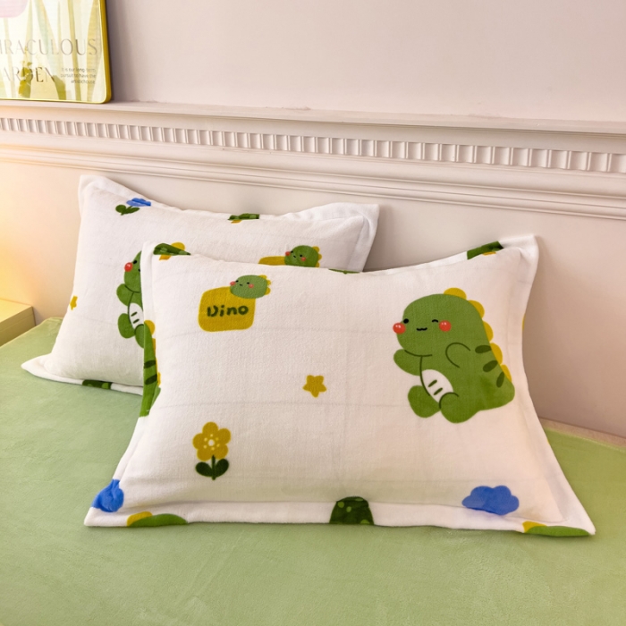 91家纺网 家纺一手货源 找家纺 宜家坊 2023新款小清新加厚印花牛奶绒四件套 简单款-小恐龙