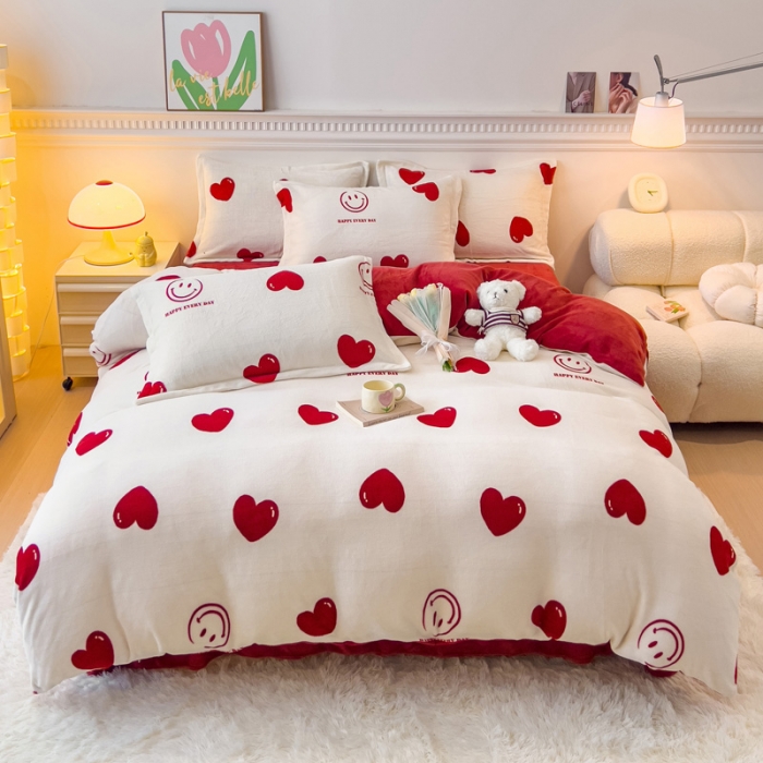 91家纺网 家纺一手货源 找家纺 宜家坊 2023新款小清新加厚印花牛奶绒四件套 简单款-一见倾心