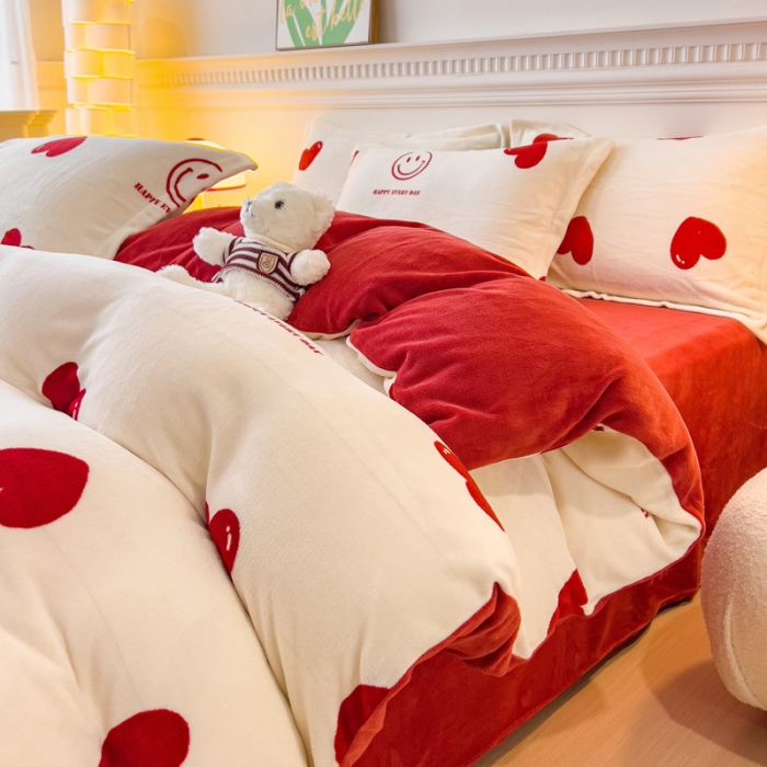 91家纺网 家纺一手货源 找家纺 宜家坊 2023新款小清新加厚印花牛奶绒四件套 简单款-一见倾心