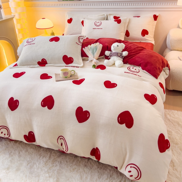 91家纺网 家纺一手货源 找家纺 宜家坊 2023新款小清新加厚印花牛奶绒四件套 简单款-一见倾心