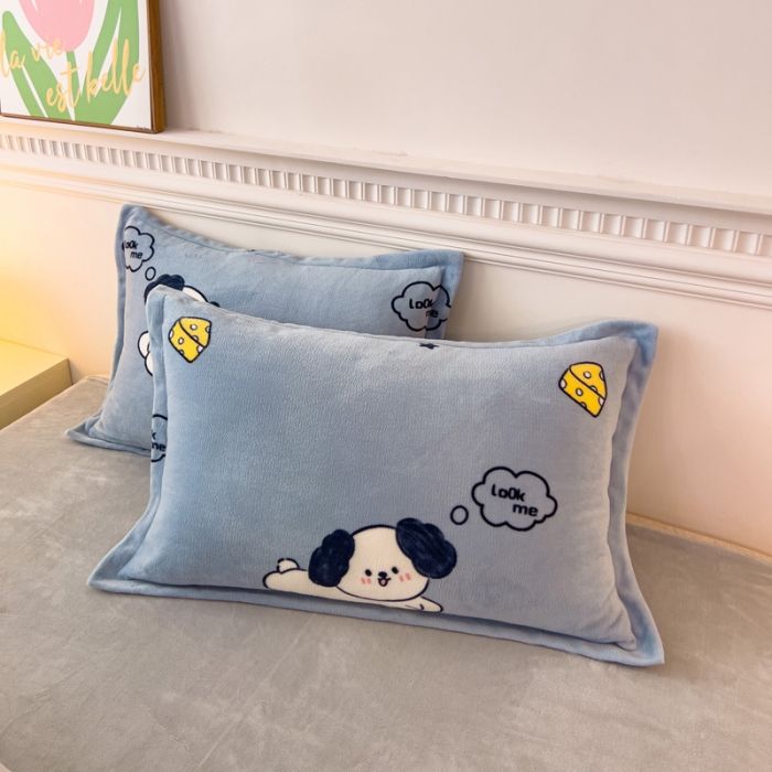 91家纺网 家纺一手货源 找家纺 宜家坊 2023新款小清新加厚印花牛奶绒四件套 简单款-芝士狗狗