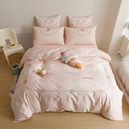 91家纺网 家纺一手货源 找家纺 2023年全棉A类40s水洗棉贴布绣花四件套卡通儿童三件套小清新套件