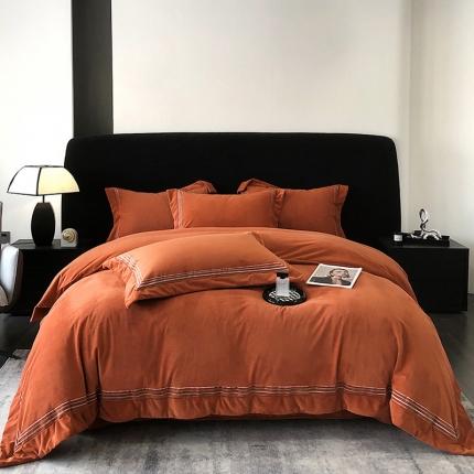 91家纺网 家纺一手货源 找家纺 （总）禧澜庭2024新款A类婴儿绒宝宝绒纯色刺绣牛奶绒法莱绒法兰绒四件套 