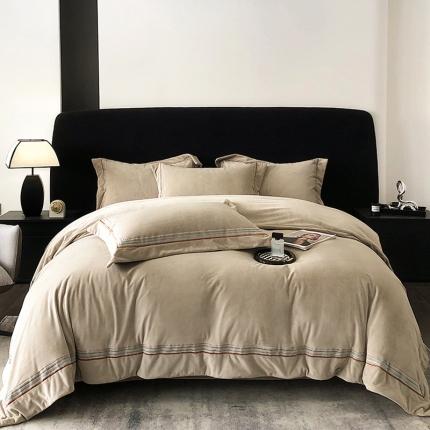 91家纺网 家纺一手货源 找家纺 （总）禧澜庭2024新款A类婴儿绒宝宝绒纯色刺绣牛奶绒法莱绒法兰绒四件套 