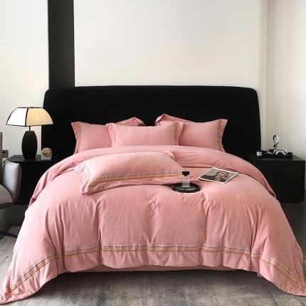 91家纺网 家纺一手货源 找家纺 （总）禧澜庭2024新款A类婴儿绒宝宝绒纯色刺绣牛奶绒法莱绒法兰绒四件套 