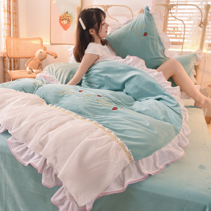 91家纺网 家纺一手货源 找家纺 欧冠 2023公主风倾城牛奶绒四件套 倾城-慕蓝