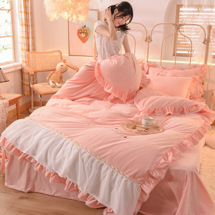 91家纺网 家纺一手货源 找家纺 欧冠 2023公主风倾城牛奶绒四件套 倾城-玉色