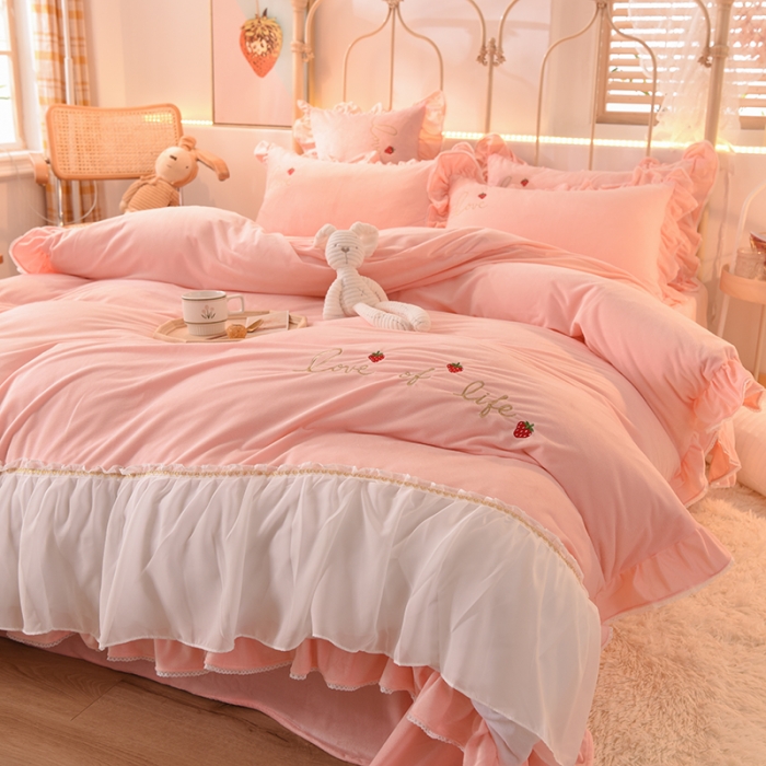 91家纺网 家纺一手货源 找家纺 欧冠 2023公主风倾城牛奶绒四件套 倾城-玉色