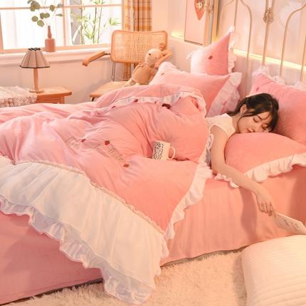 2023新款公主风倾城牛奶绒四件套 倾城-粉色