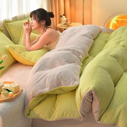 91家纺网 家纺一手货源 找家纺 （总）简爱2025新款纯色双拼牛奶绒四件套被套（跑量款）直播