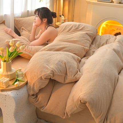 91家纺网 家纺一手货源 找家纺 （总）简爱2025新款纯色双拼牛奶绒四件套被套（跑量款）直播