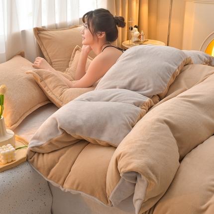 91家纺网 家纺一手货源 找家纺 （总）简爱2025新款纯色双拼牛奶绒四件套被套（跑量款）直播