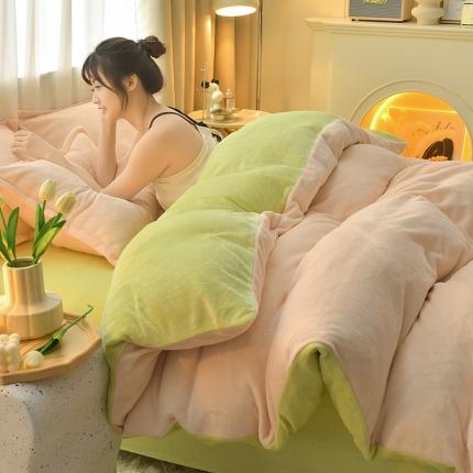 91家纺网 家纺一手货源 找家纺 （总）简爱2025新款纯色双拼牛奶绒四件套被套（跑量款）直播