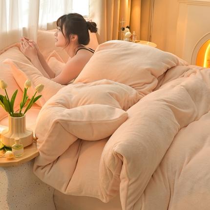 91家纺网 家纺一手货源 找家纺 （总）简爱2025新款纯色双拼牛奶绒四件套被套（跑量款）直播