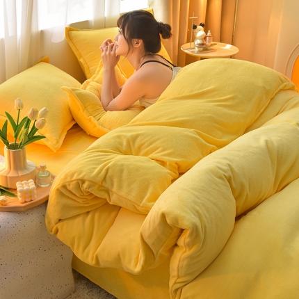 91家纺网 家纺一手货源 找家纺 （总）简爱2025新款纯色双拼牛奶绒四件套被套（跑量款）直播