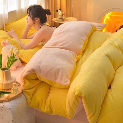 91家纺网 家纺一手货源 找家纺 （总）简爱2025新款纯色双拼牛奶绒四件套被套（跑量款）直播