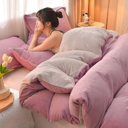 91家纺网 家纺一手货源 找家纺 （总）简爱2025新款纯色双拼牛奶绒四件套被套（跑量款）直播