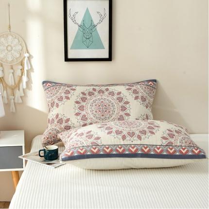 91家纺网 家纺一手货源 找家纺 朴尔 2023新款素雅系列全棉系列四层纱布枕巾52x78cm/对 半夏桃心-红