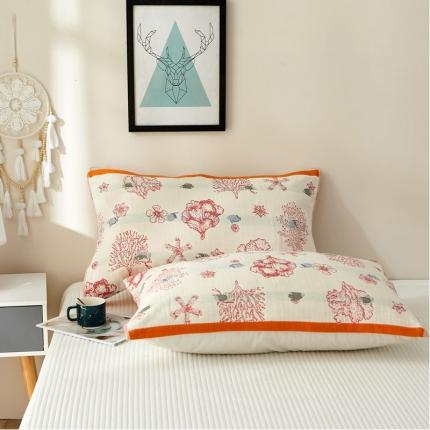 91家纺网 家纺一手货源 找家纺 朴尔 2023新款素雅系列全棉系列四层纱布枕巾52x78cm/对 海洋贝贝-红