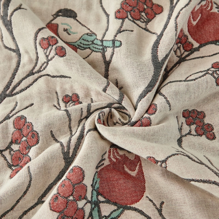 91家纺网 家纺一手货源 找家纺 朴尔 2023新款素雅系列全棉系列四层纱布枕巾52x78cm/对 喜登高枝-红